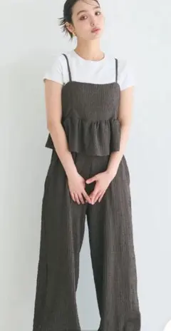 コカ coca ペプラムクロスシャーリングオールインワン （Charcoal）