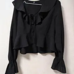 GU フリルカラー 長袖ブラウス ブラック