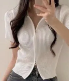 SHEIN ポロシャツ ダブルジップアップ 白
