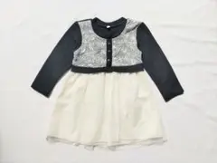 ネイビー/ホワイト 花柄刺繍 ワンピース