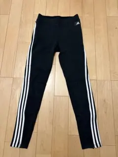 adidas ブラックレギンスサイドストライプパンツL