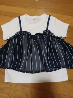 ストライプ柄フリル付きTシャツ110