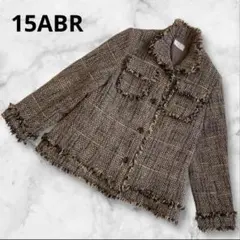 大きいサイズ ミックスツイードフリンジジャケットアウターLL15ABR