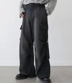 完売 LILL ドレープワイドスラックスカーゴパンツ ブラック系2 M