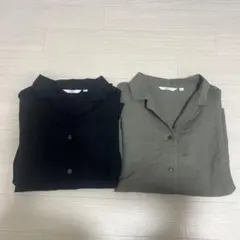 UNIQLO リネンブレンドオープンカラーシャツ XL ブラック　カーキ