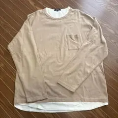BEAMS HEART 長袖カットソー ベージュ L 重ね着 胸ポケット