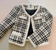 ホワイト・ブラックチェック柄ジャケット Lサイズ