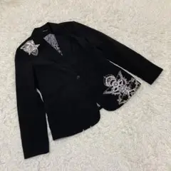 Desigual デシグアル　テーラードジャケット　デザインジャケット　黒　40 エンブロイダリーフラワー テーラードジャケット（テーラード