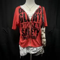 平成ギャル　y2kグランジ　半袖　レイヤード風　チャック　PUNK 英字　お兄系