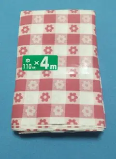 赤と白のチェック花柄コットン生地 110cm x 4m 約620g　新品・未使用