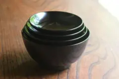 デッドストック！シンプルデザインに時代黒漆の美しい輪島塗の四つ椀（検漆器漆椀のサムネイル