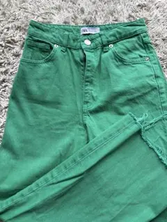 ZARA カラーデニム グリーン フリンジ Sサイズ 美品