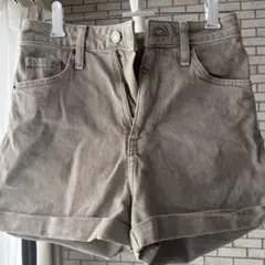 ショートパンツ デニム風 ロールアップ カジュアル ベージュ