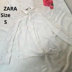 【オシャレ⭐ZARA BASIC】アイボリー　レースブラウス　サイズS