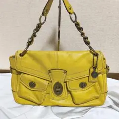 COACH レザー サファリトートバッグ イエロー - メルカリ