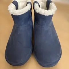 ネイビー ファー付きショートブーツ24センチ