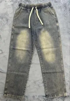 ライトブルー　 イージーパンツ フェード加工