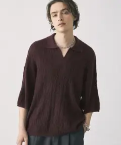 ジャガードスキッパールーズニット半袖ポロシャツ EMMA CLOTHESのサムネイル