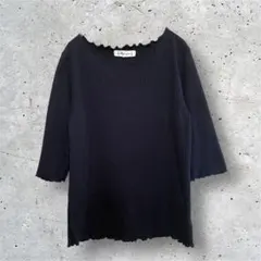 シュガースプーン　ネイビー　リブニット　トップス　７部袖　ベーシック　メロウ　Fのサムネイル