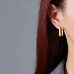 ゴールド 長方形　フープピアス　スクエア　フープ　ピアス　ステンレス