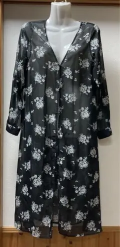 [INGNI]美品　黒×花柄 ロングカーディガン 長袖