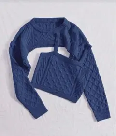 SHEIN ネイビー ケーブルニット クロップドセーター