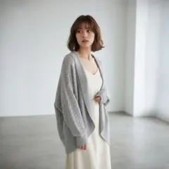 OPAIN✨️ドルマンスリーブカーディガン 透かし編み グレー Mサイズ 長袖