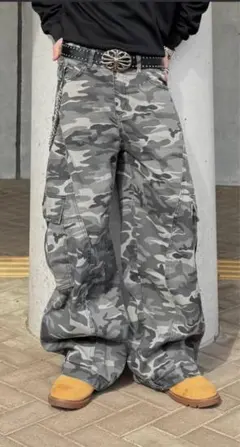 crammy カモフラオーバーデニムパンツ 迷彩バギーデニム