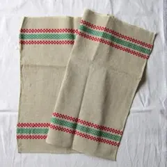 フレンチリネン バスク 刺繍ライン キッチンクロス フランスヴィンテージ