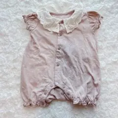 バースデイ オーガニックコットン くすみピンク ロンパース 50-60 襟レース