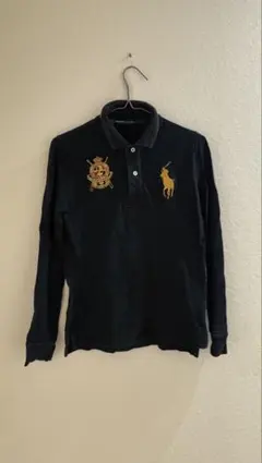 ブラックポロシャツ 長袖 刺繍ロゴ 数字2