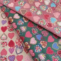 綿プリント　YUWA ハート　チェック　3枚セット　パッチワーク