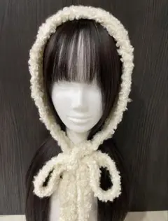 【手編み】もこもこボンネット　ハンドメイド