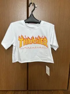 新品タグ付！THRASHER フレイムロゴ クロップドTシャツ 短丈