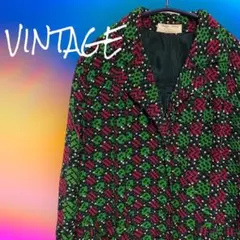 モザイク ブロック 総柄 昭和レトロ ポケット付 ロング シャツ ワンピース古着