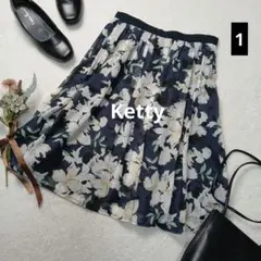 2154ꕤケティ 花柄シフォンプリーツスカート【1】ネイビー 大人上品 総柄のサムネイル