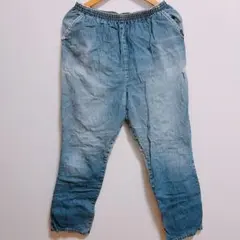 デニムパンツ 【XL】100%コットン ウエストゴム ブルー