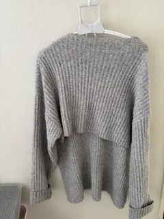 リブ編み グレー セーター ワンサイズ