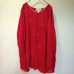 CJ Banks 赤色 刺繍 カーディガン【3X】 スケート 大きめ 可愛い 綿