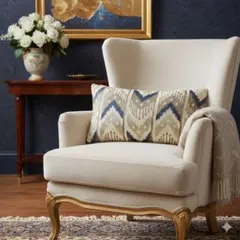 【羽毛100%】高級感溢れるイカット柄 長方形クッション 45×25cm北欧