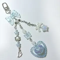 ビーズストラップ y2k（水色ハートリボン）