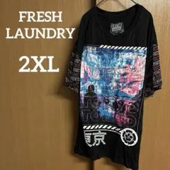 FRESH LAUNDRY【2XL】黒 東京 グラフィックTシャツ 半袖 大きめ
