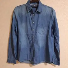デニムブルー 長袖シャツ 胸ポケット付き