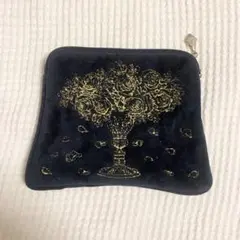 レメルヴェイユーズラデュレ ポーチ 花瓶 花 バラ 刺繍ポーチ 濃紺 ベルベット