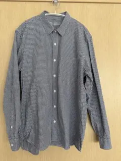 MUJIネイビーとホワイトのチェック柄長袖シャツ