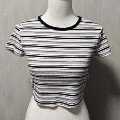 SHEIN ストライプ 半袖Tシャツ グレー ミニ丈