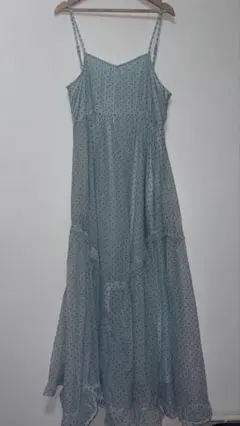 3647y【美品】ドゥロワー 小花柄ノースリーブフリルワンピース 水色 F