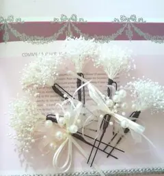 かすみ草とパールリボンホワイトの髪飾り7点セット成人式結婚式成人式髪飾り和装髪飾