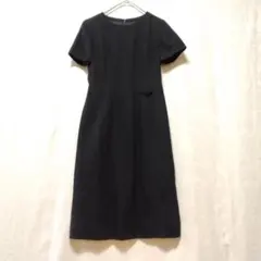 courrèges クレージュ　ブラック　ツイード半袖ワンピース　ウール100％