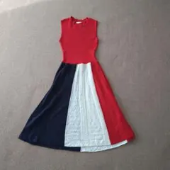 アンドクチュール ノースリーブ ニットワンピース　トリコロールカラー　日本製